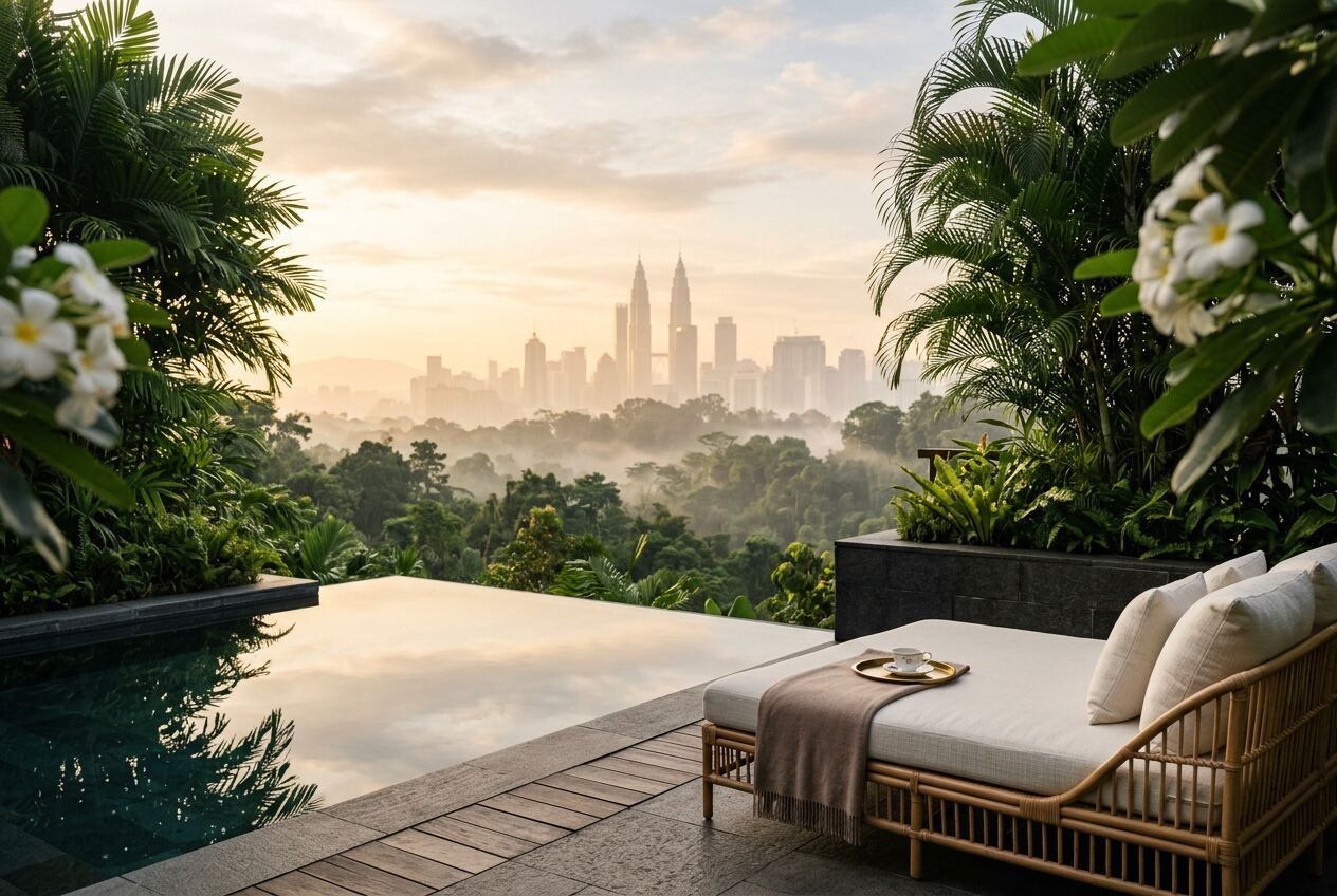 A quiet morning above the Kuala Lumpur skyline, seen from a Grand Maison residence